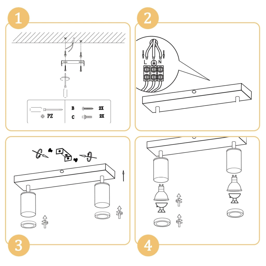 ZMH Faretto da soffitto LED 2 fiamme GU10 plafoniera in legno-acrilico orientabile a 350° per soggiorno