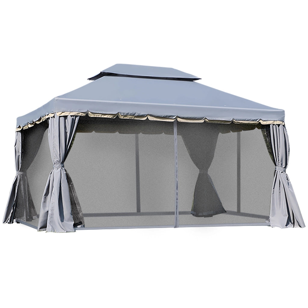 Gazebo per giardino esterno 4x3m con tetto doppio pareti e zanzariere grigio ¨C zephmum ¨C 400x300xH cm