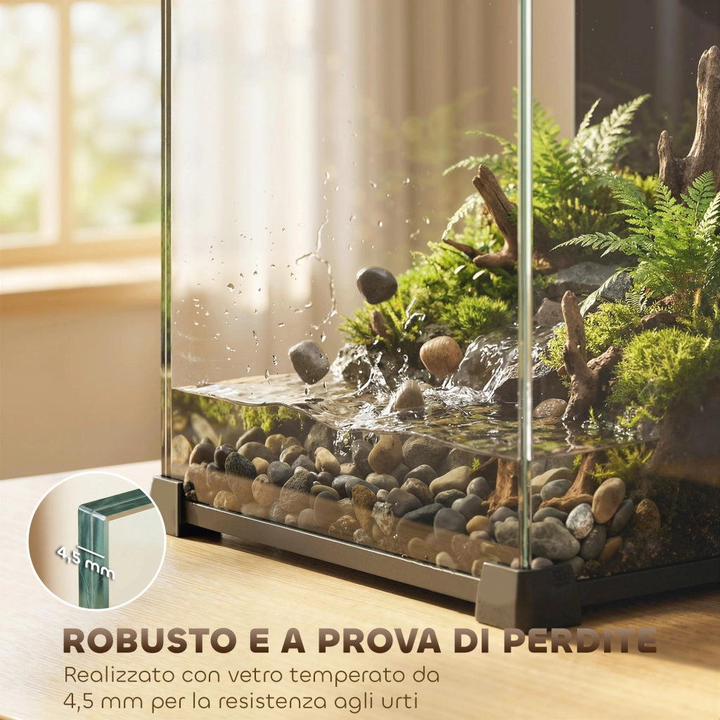 Acquario 30x30x45,5 cm Capacità 36L con Filtro Integrato e Luce LED in ABS e vetro Temperato Nero