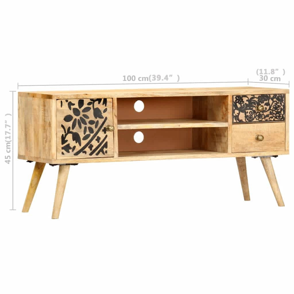 Mobile TV multimediale scaffale per televisione televisore buffet sala da pranzo soggiorno camera da letto 100 x 30 x 45 cm legno massello di mango marrone 02_0025438
