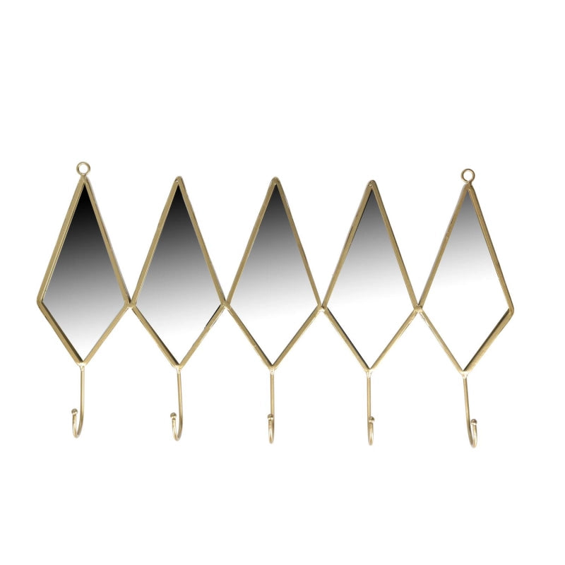 Appendino metallo 5 posti con specchio oro cm 45,5x26,5x5