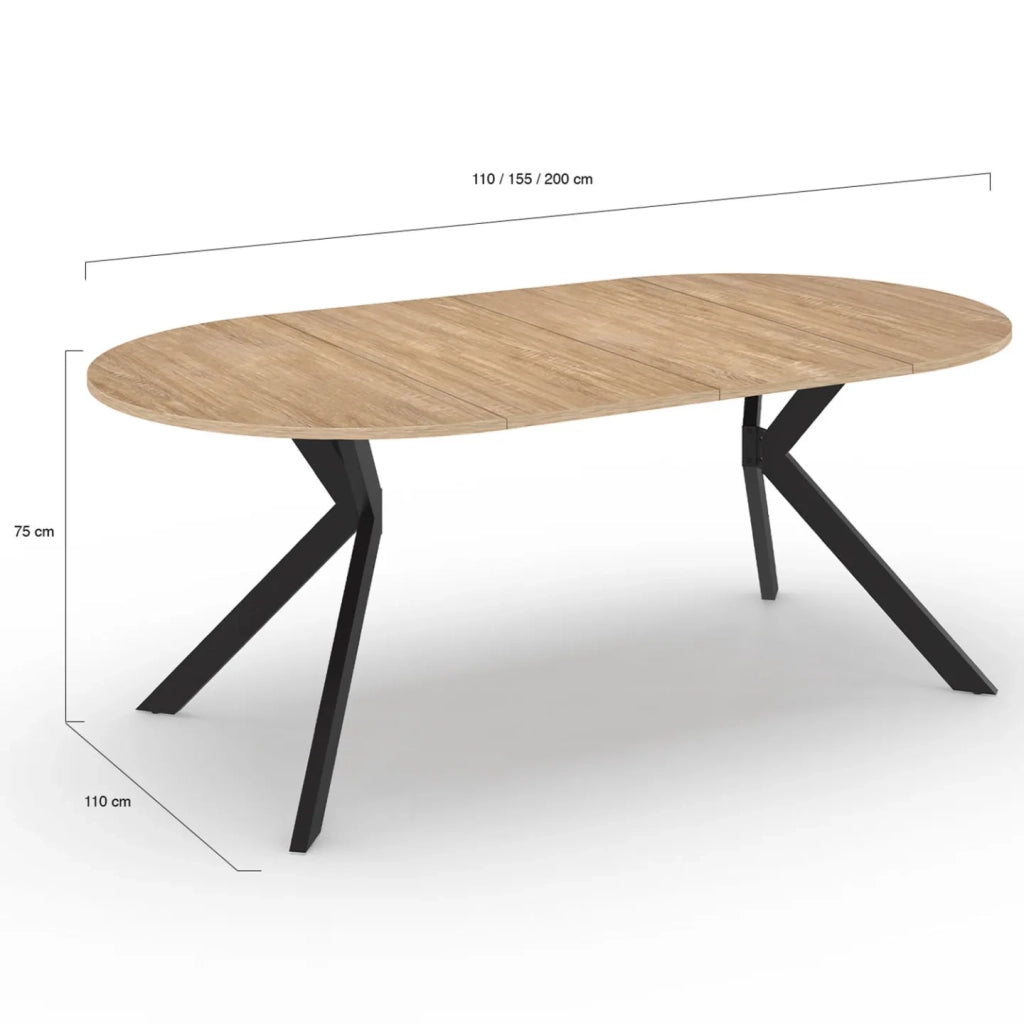 IDMarket - ALIX Tavolo da pranzo rotondo allungabile per 4-10 persone con gamba in legno e ragno nero 110 - 200 cm