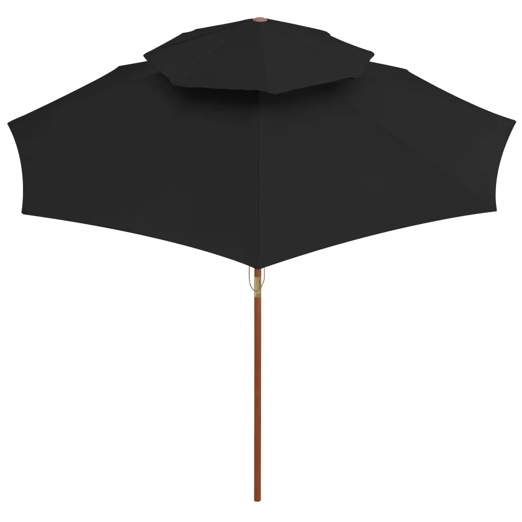 Ombrellone a Due Livelli con Palo in Legno-Ombrello da giardino 270 cm Nero