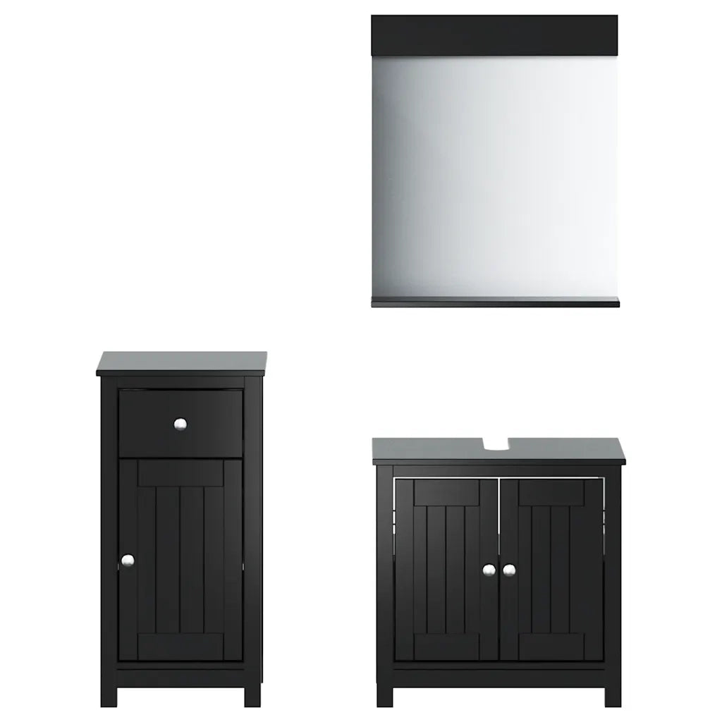 Set Mobili da Bagno | Armadio da bagno 3 pz BERG Nero in Legno Massello di Pino