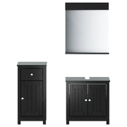 Set Mobili da Bagno | Armadio da bagno 3 pz BERG Nero in Legno Massello di Pino