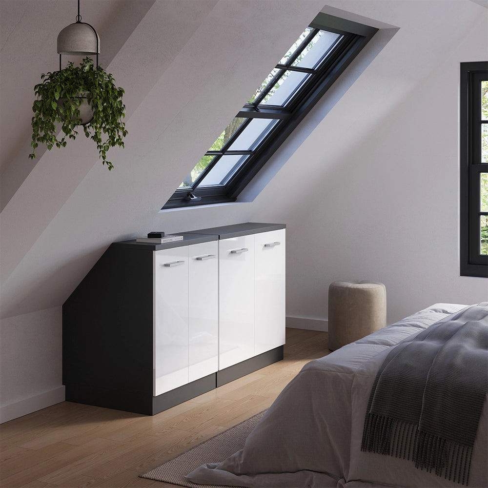 Set di mobili sottotetto Rion Bianco lucido/Antracite 140 cm Set di 2 carcasse armadio profondità 60 cm Vicco