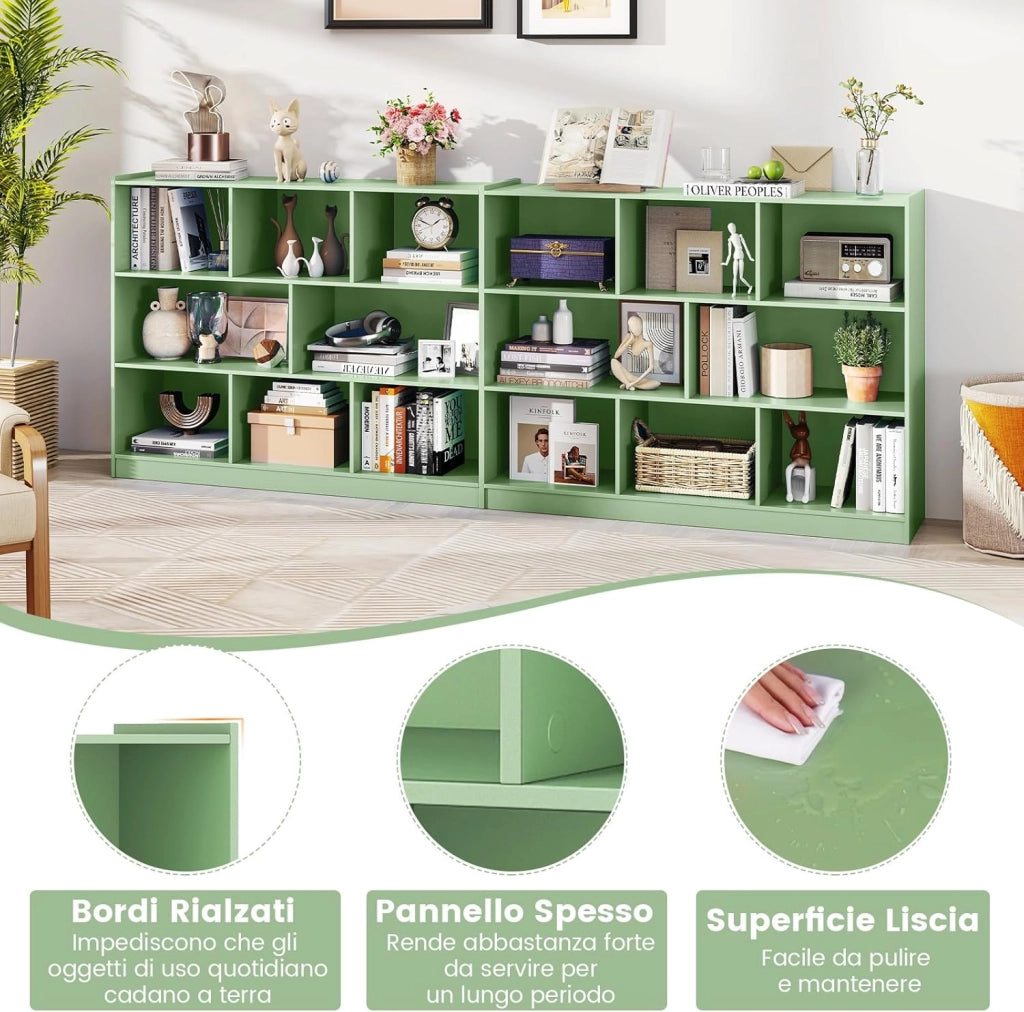 Libreria Scaffale da Terra con 8 Cubi, Libreria Multifunzione in Legno con Anti-ribaltamento, Salvaspazio per Cameretta, Soggiorno e Studio, Portata 220 kg, 122 x 32 x 93 cm (Verde)