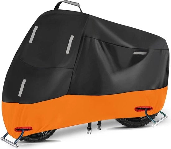 Cappotto motociclistico acqua resistente per uso esterno - Dimensioni: L 220 x 95 x 110 cm - Strisce riflettenti - Fessure per ventilazione - Cappuccio impermeabile - Ideale per motocicli, scooter e biciclette da corsa