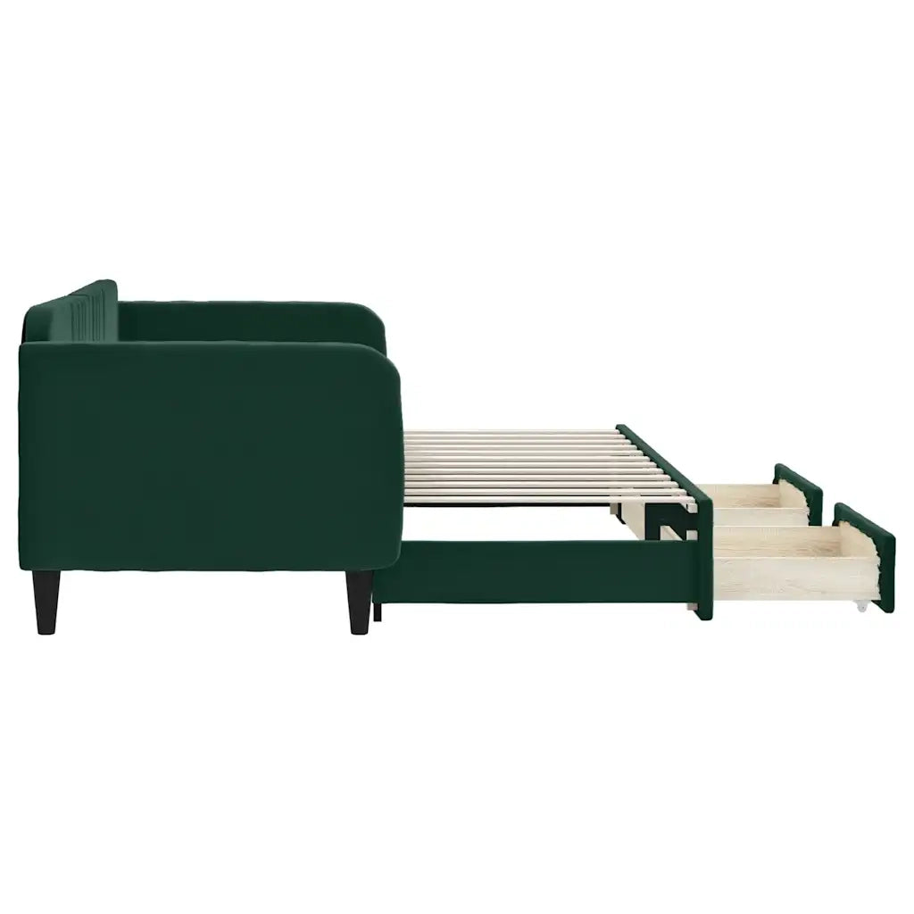 Divano Letto Estraibile Cassetti Verde Scuro 80x200cm Velluto