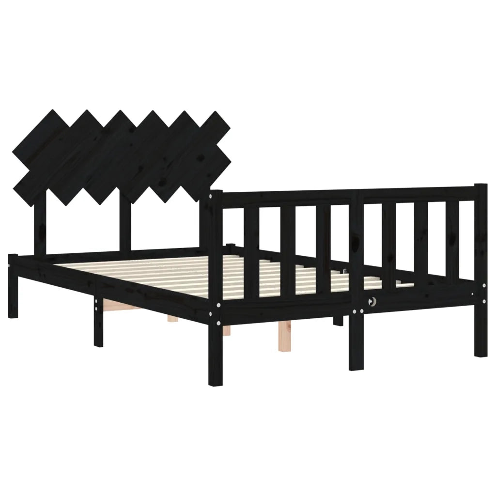 Letto matrimoniale | Letto per adulti | Giroletto con Testiera Nero Double in Legno Massello