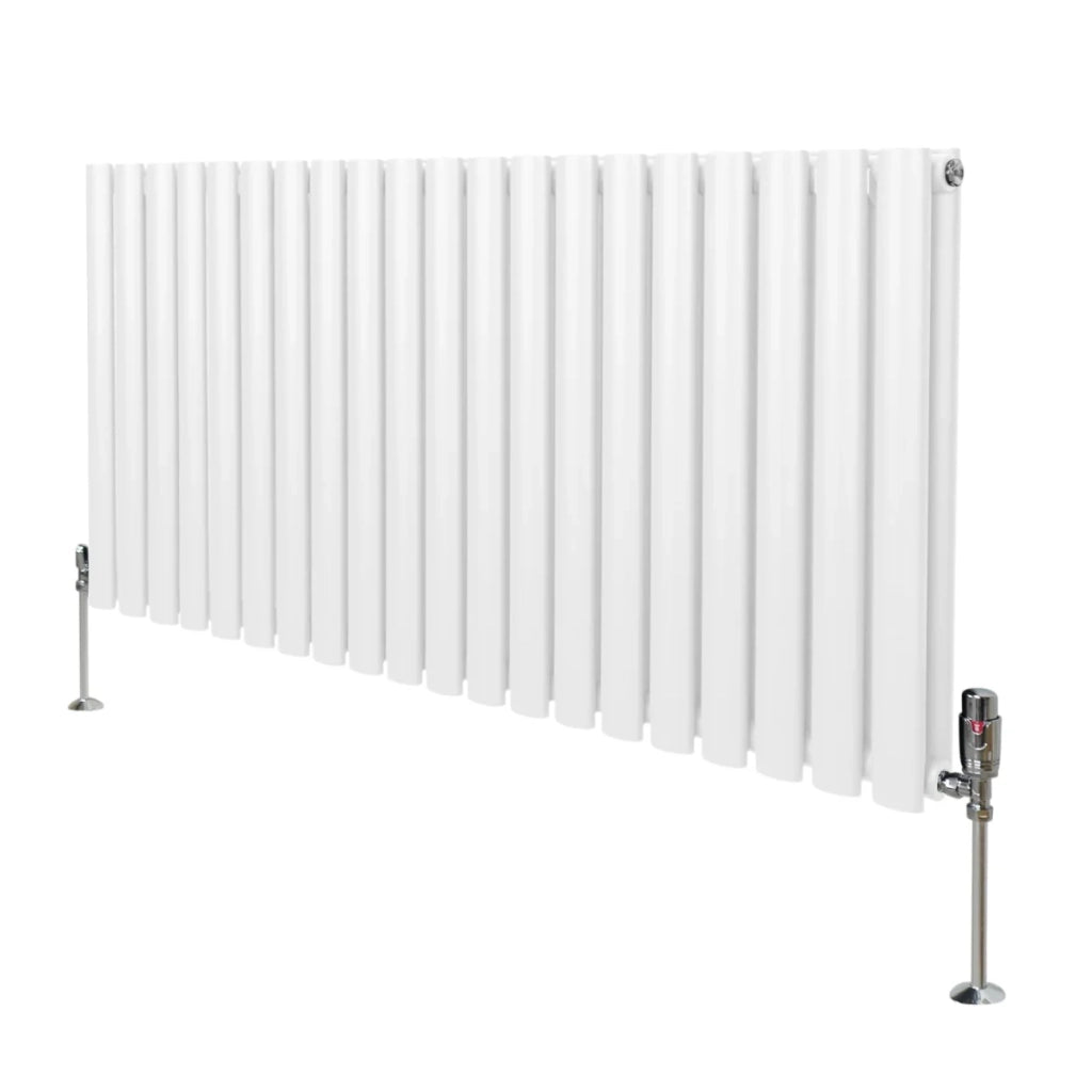 Radiatore a colonna ovale e valvole cromate TRV - 600 mm x 1200mm - Bianco