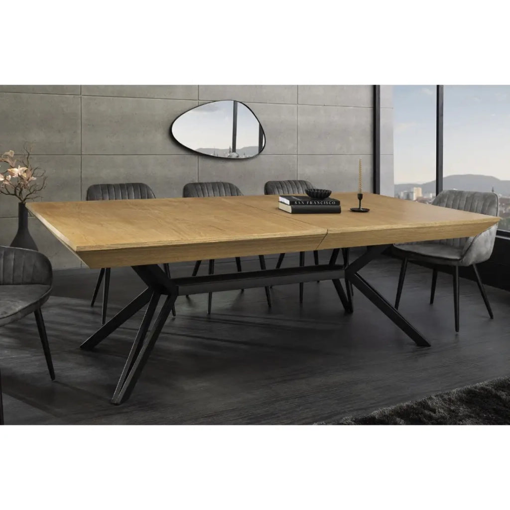 Tavolo da pranzo RADIAM – MDF impiallacciato noce chiaro e metallo – 200-320 cm – Estensibile