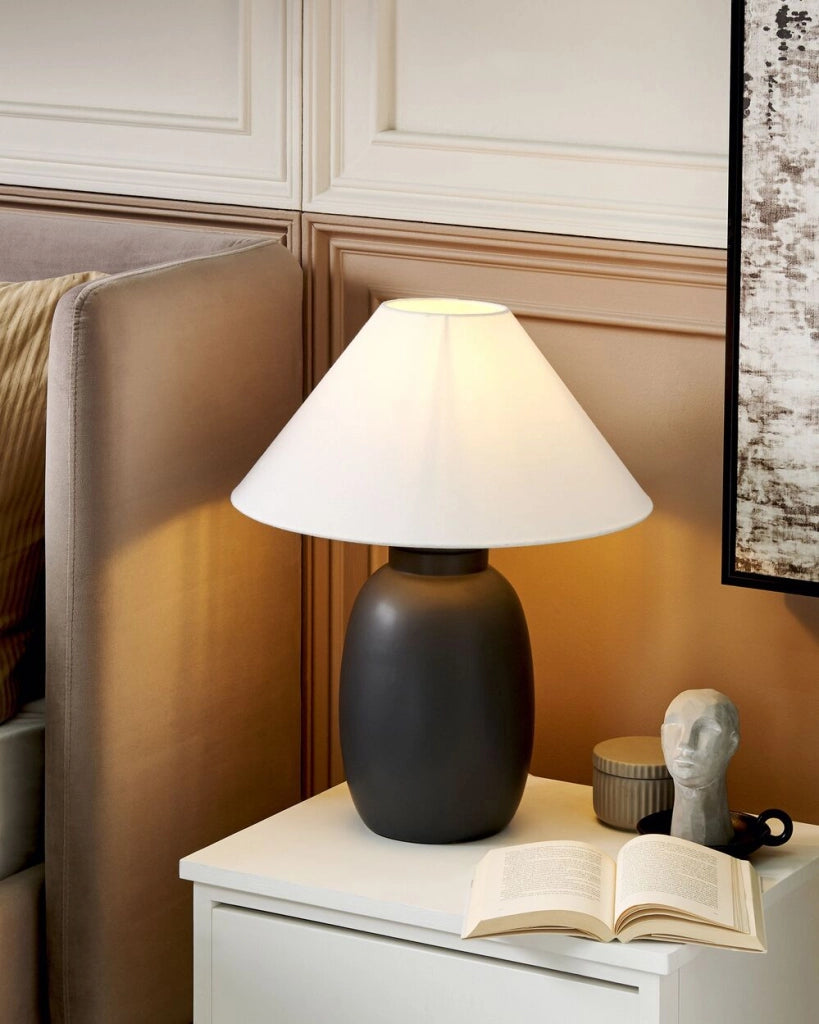 Lampada da tavolo in ceramica nera con paralume bianco 53 cm camera da letto soggiorno