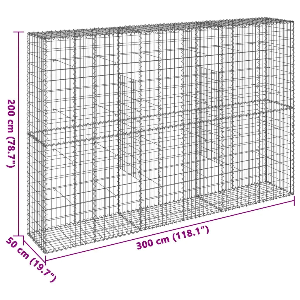 vidaXL Cesto Gabbione con Copertura 300x50x200 cm in Ferro Zincato