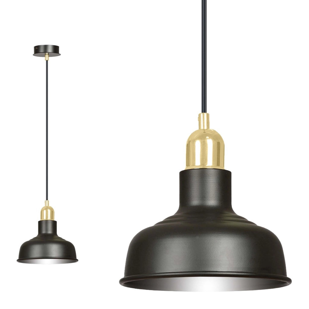 Lampada a sospensione IBOR in acciaio nero opaco e dettagli oro
