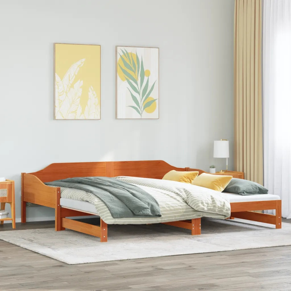 Divano con Letto Estraibile Marrone Cera 90x200cm Massello Pino 850907