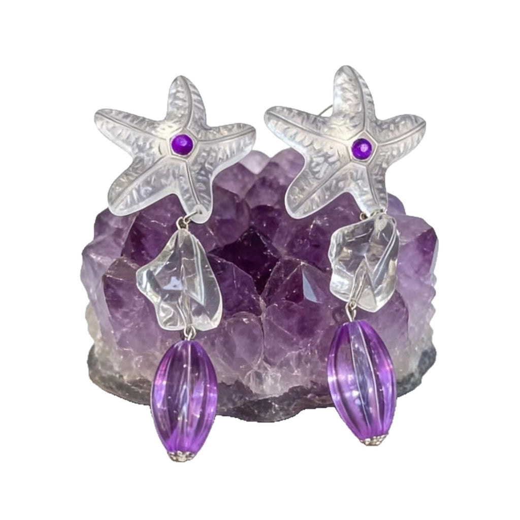 Orecchini a stella trasparenti in stile vacanza estiva per donna, design di nicchia, orecchini/perni viola di alta gamma e versatili