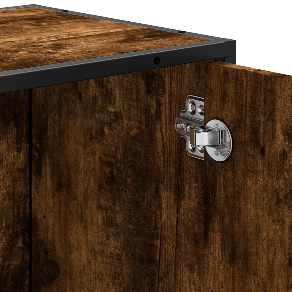 Elegante mobiletto da bagno in stile retrò 65 x 33 x 60 cm con vano contenitore in stile industriale legno di rovere affumicato 02_0049669