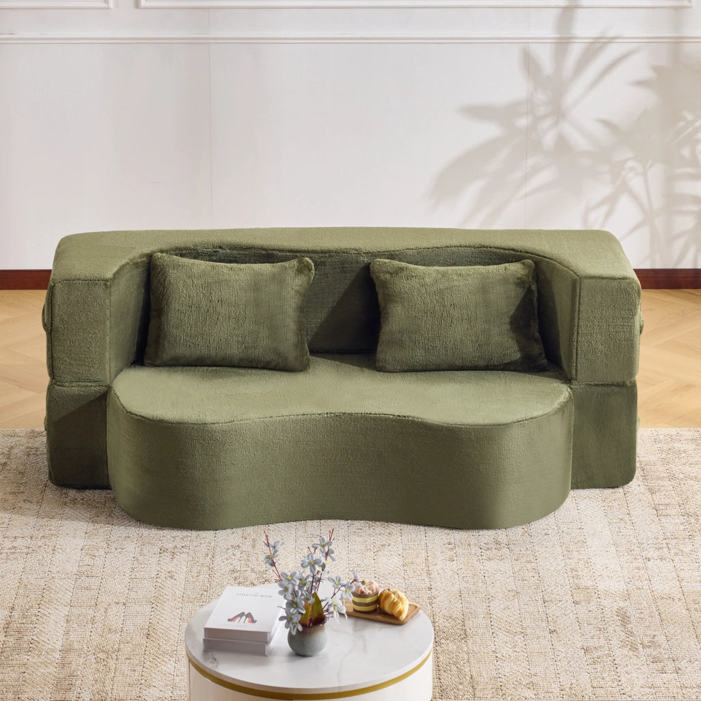 Divano letto due posti - Zephmum - Fodera in cotone - Verde - Pieghevole senza montaggio