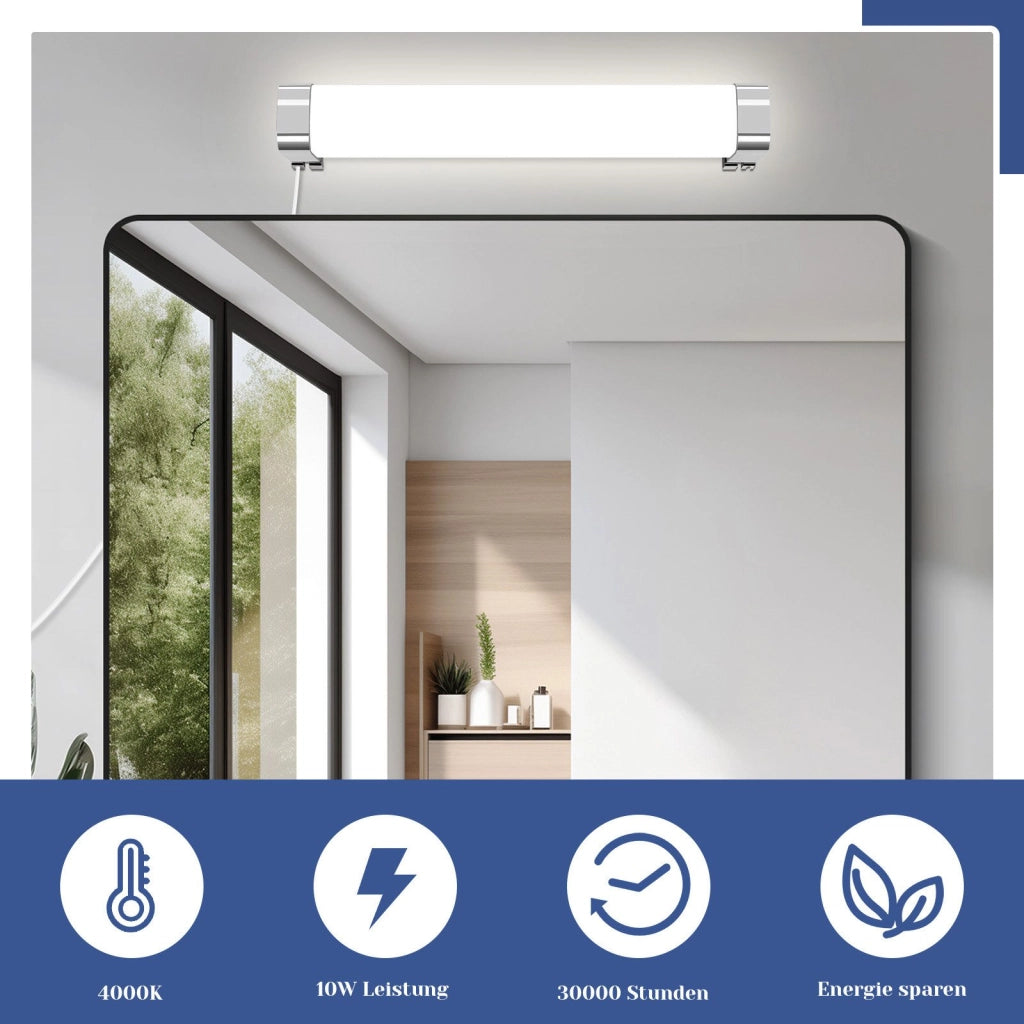ZMH Lampada da bagno a LED con spina 37CM cromata Lampada da bagno camera da letto IP44