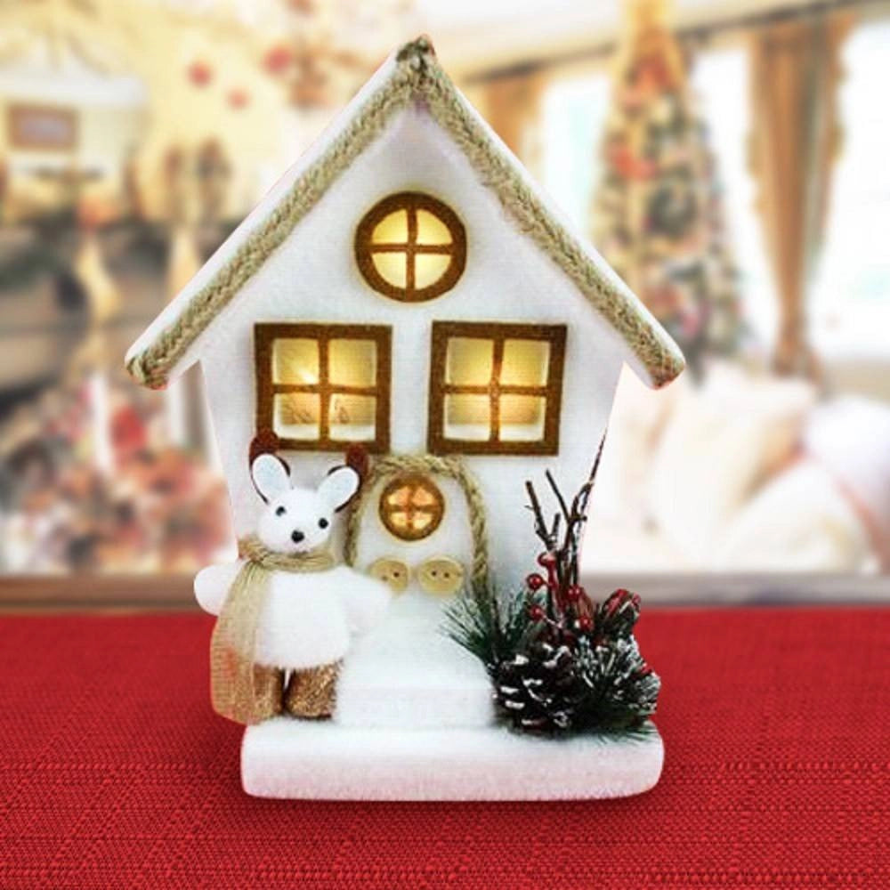 Trade Shop - Casetta Con Soggetto Natalizio E Luci 3 Assortimenti 28cm Decorazioni Natalizie -