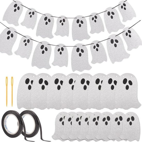 Bandiera da festa slanciabile per Halloween - argento - 8 pezzi - 2 misure - decorazioni da festa - per aperture di finestra e porta - per interni e esterni - per festival, vacanze e Halloween.