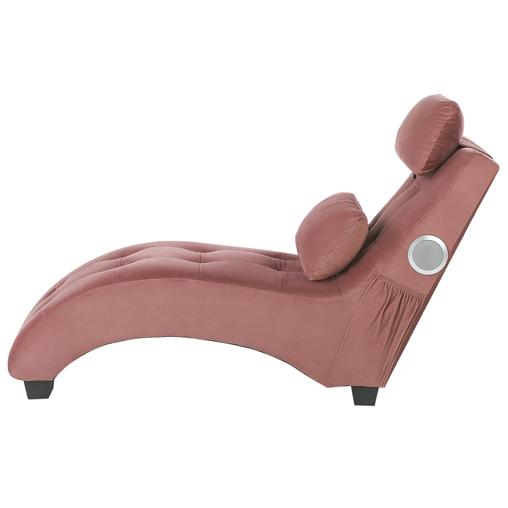Chaise longue Altoparlante Bluetooth integrato in velluto rosa Caricatore USB Design moderno Divano curvo per 1 persona Soggiorno