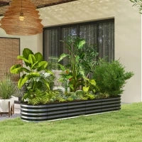 Fioriera Rialzata Quadrata da Giardino in Acciaio Modulabile per Verdure, Piante, Fiori, 240 x 62 x 30cm, Nero