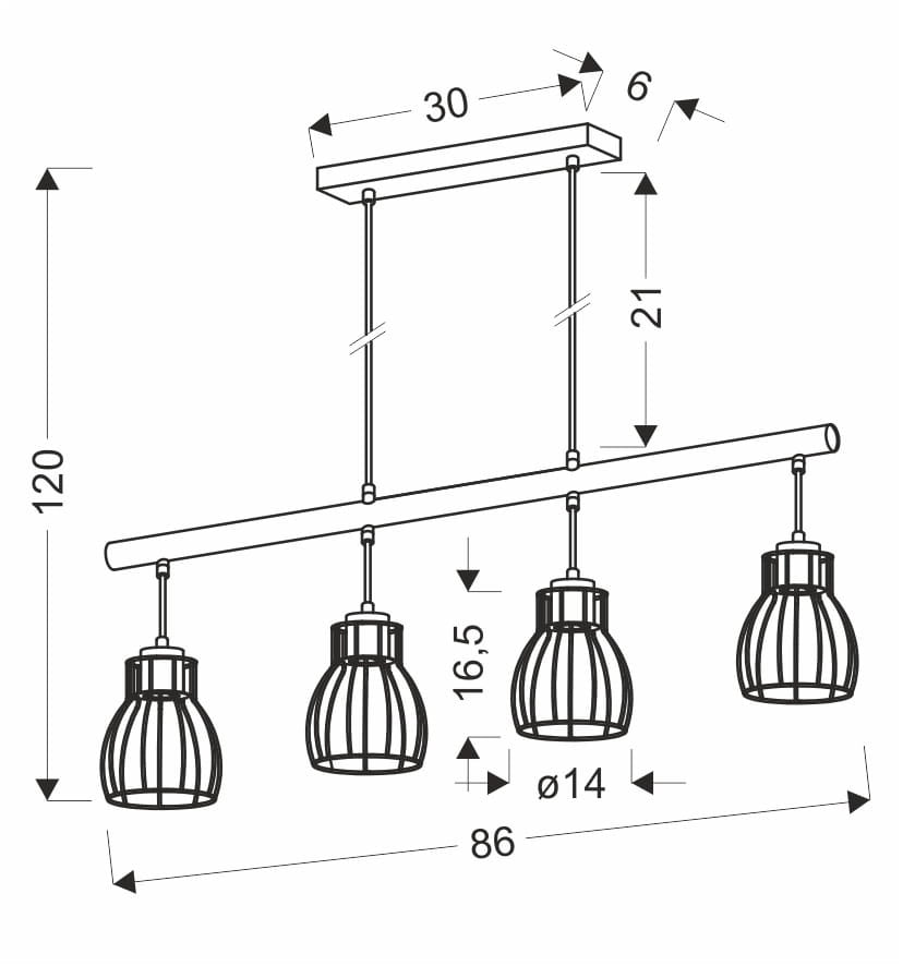 Lampada a sospensione Candellux Bernita 4xE27 metallo nero/legno