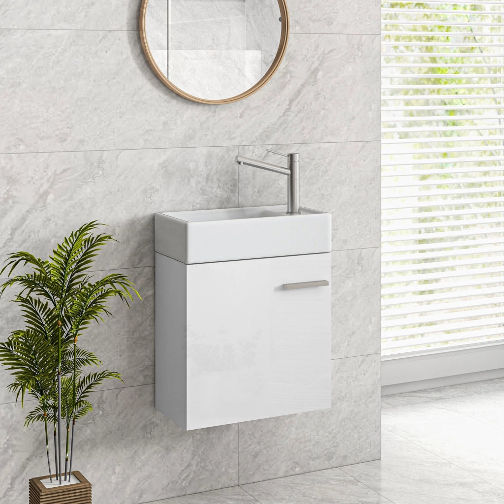 Mobile Bagno con Lavabo Sospeso e Anta ¨C Zephmum ¨C Bianco Lucido 40x23x50 cm