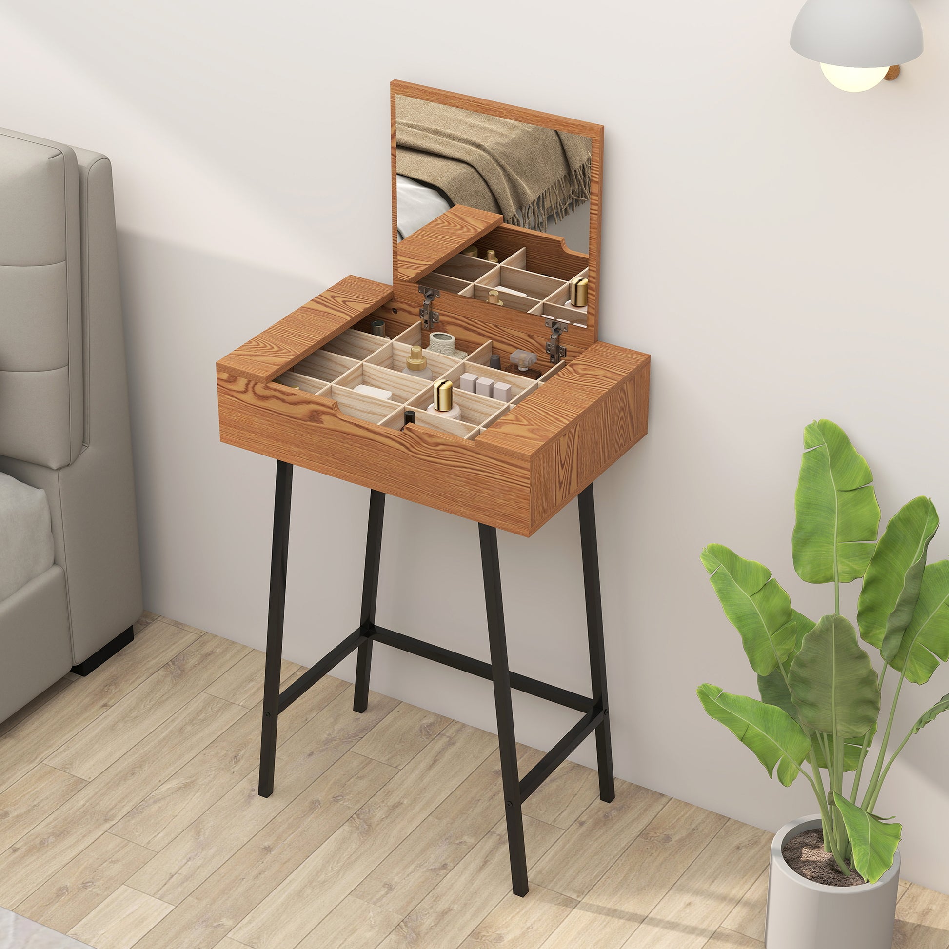 Mobile Toeletta con Specchio Ribaltabile e 16 Scomparti 60x40x90 cm in Legno e Acciaio Color Legno