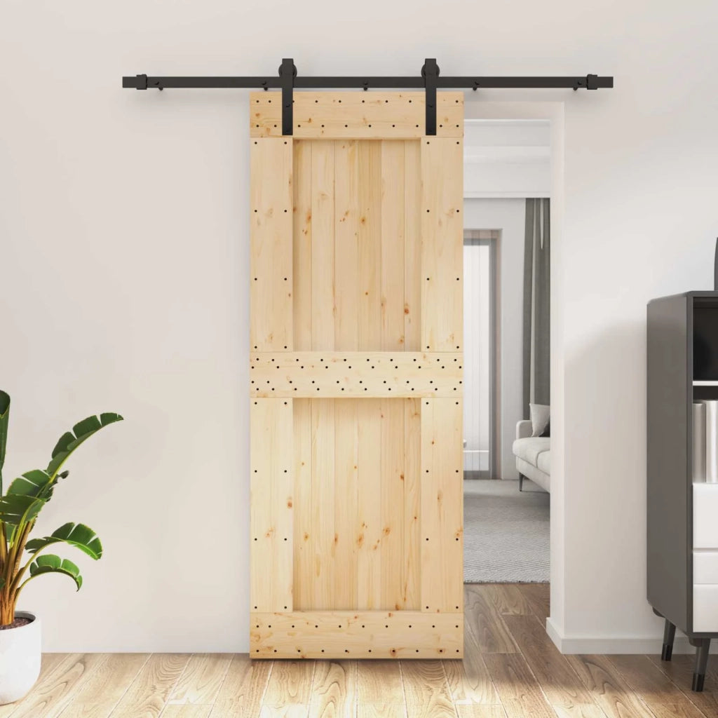 Porta scorrevole Naturale e Nero 80 x 210 cm 3444901