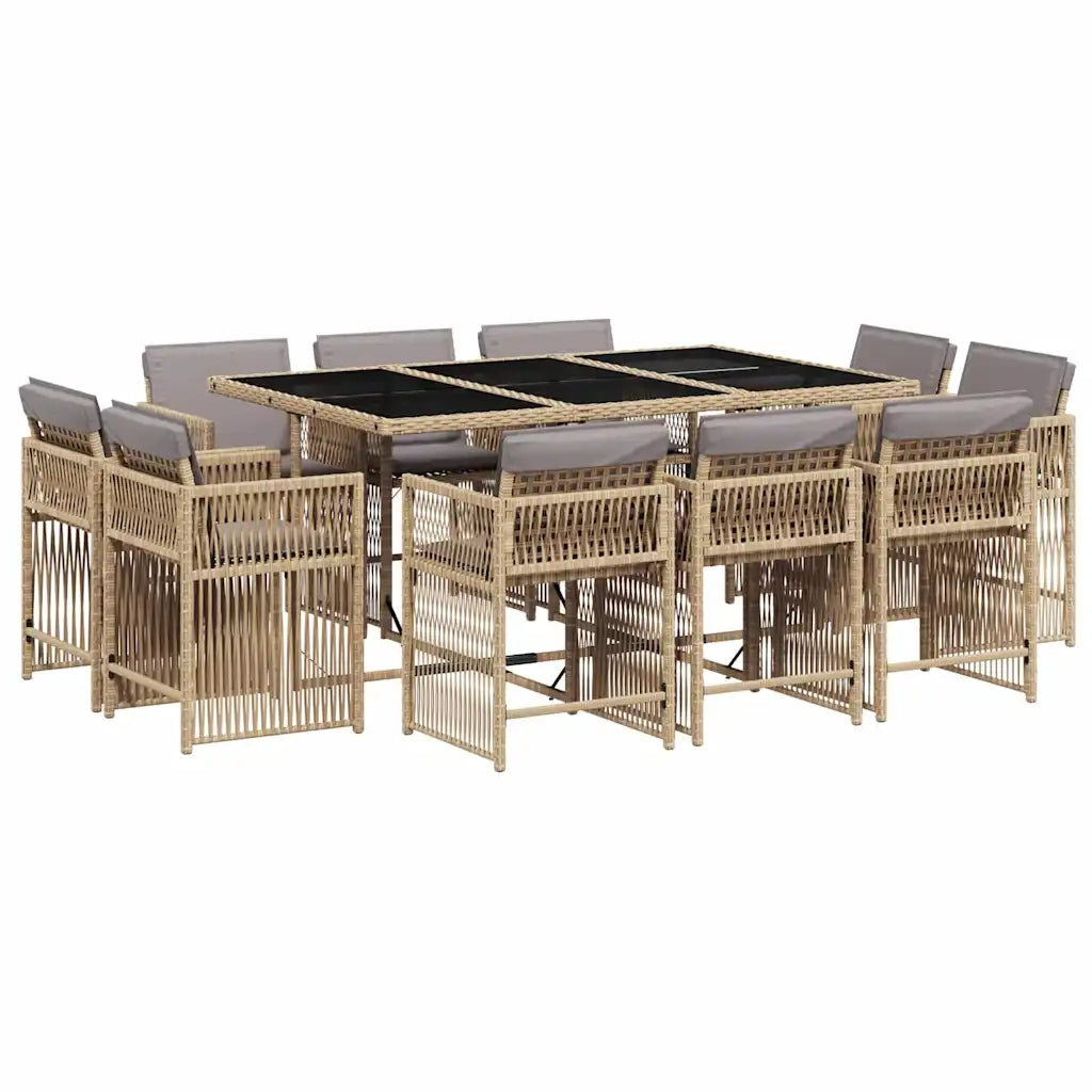 Set Pranzo da Giardino 11 pz con Cuscini Beige Misto Polyrattan 3211752