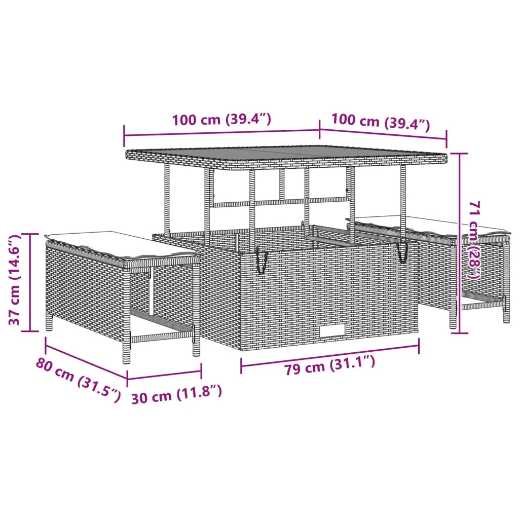 Set Divano da Giardino 9 pcs Nero polyrattan 3361884
