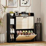 SCARPIERA SLIM CON 2 CASSETTI RIBALTABILI E 3 VANI APERTI, CAPACITÀ 15 SCARPE, 83X24X90.5 CM, NERO
