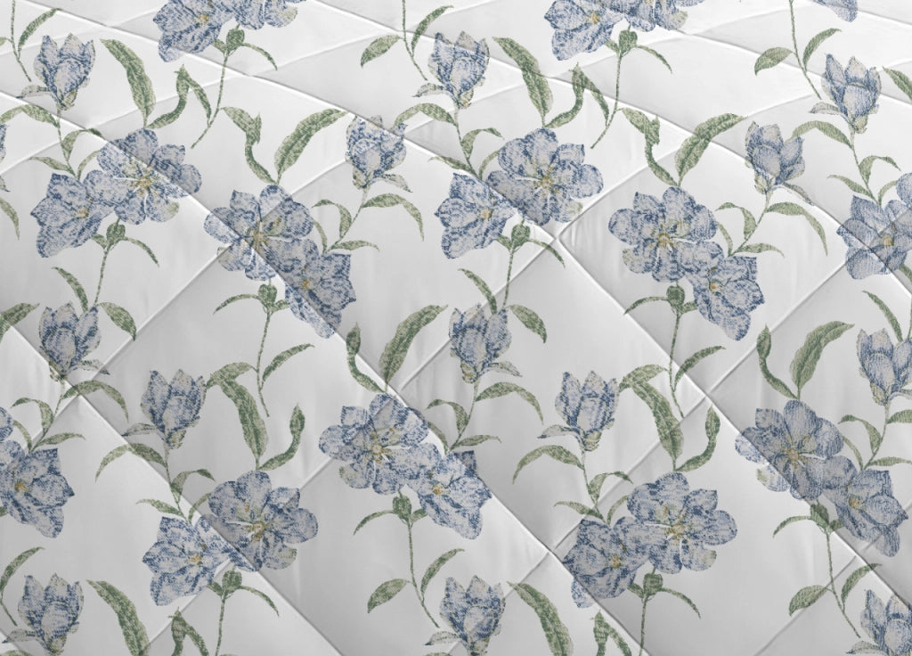 Trapuntino Piumino Estivo Primaverile 100gr/mq Leggero Disegno Magnolia - 1 Piazza E Mezza - Azzurro