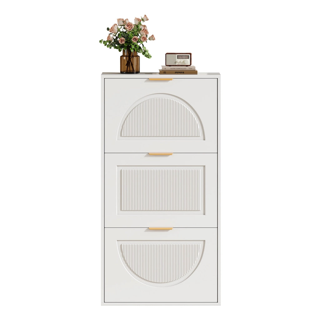 Scarpiera stretta con 3 ante ribaltabili, mobile portascarpe bianco in MDF e truciolare, 60 x 24 x 114 cm