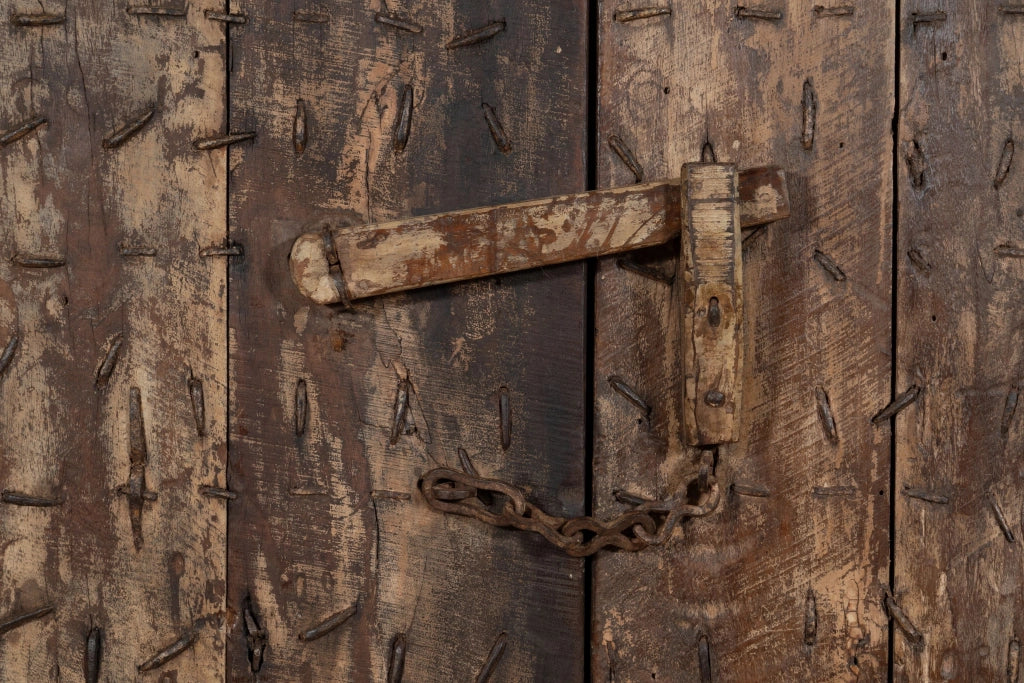 Biscottini Porta portone in legno massello e ferro da interno o da esterno vecchia e antica medievale scorrevole