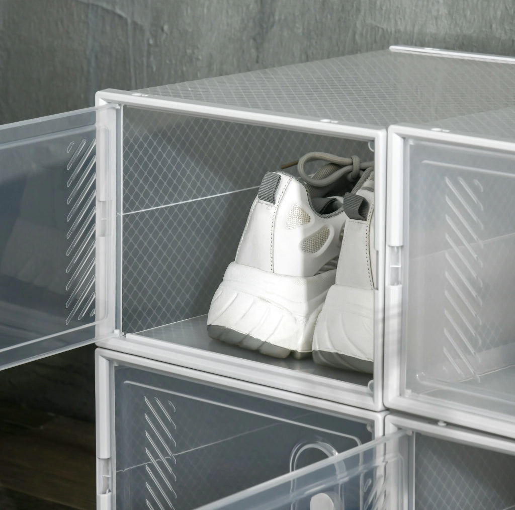 Scarpiera modulare con 8 vani in plastica trasparente, 25x35x19 cm per vano