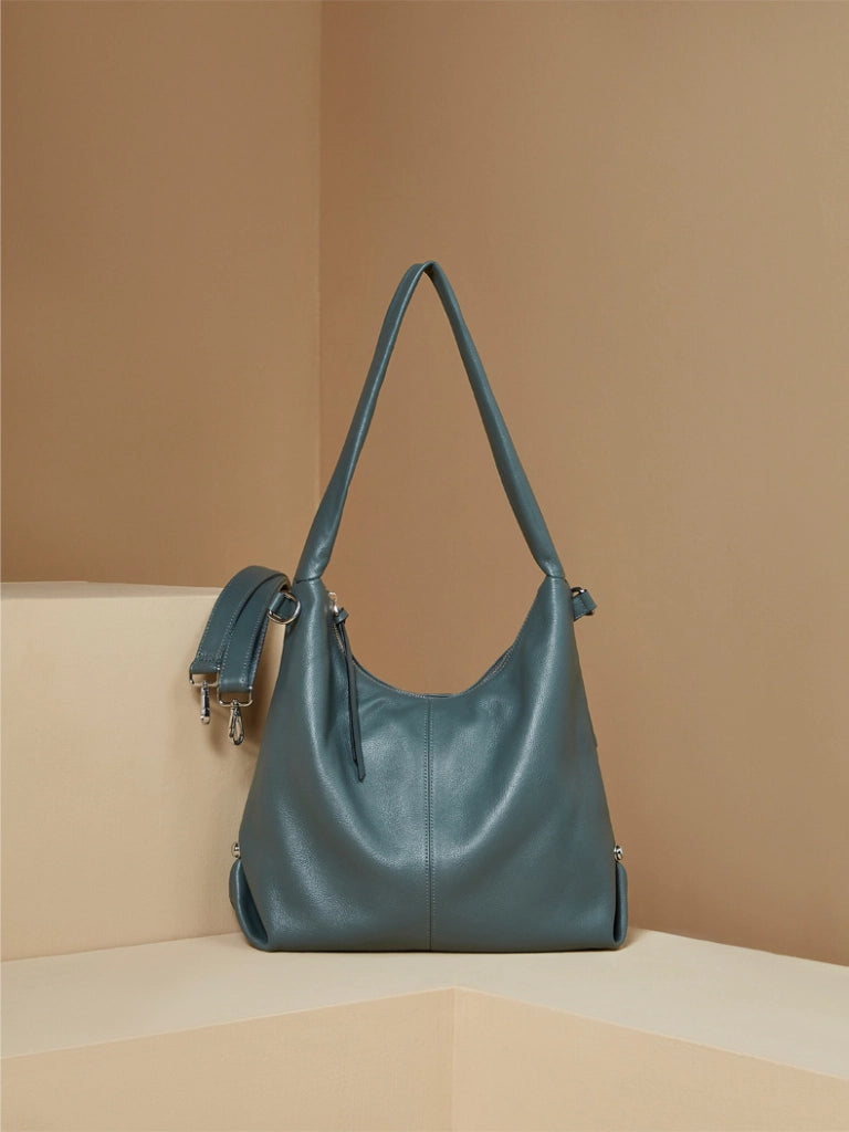 Borse a mano e a tracolla da donna in vera pelle e tela, colore blu.