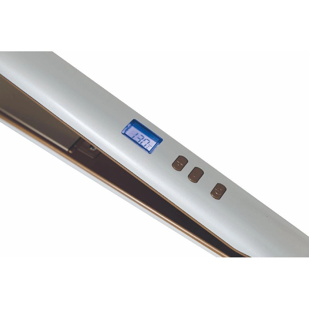PIASTRA PER CAPELLI DIGITALE IN ACCIAIO E PLASTICA 30 W IN COLORE BIANCO ORO