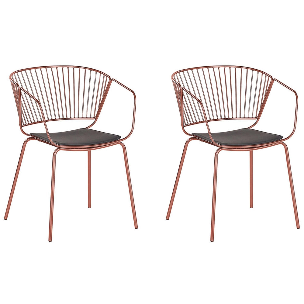 Set di 2 sedie da pranzo in filo metallico rosso rame design ecopelle Nero cuscino sedile stile industriale glam