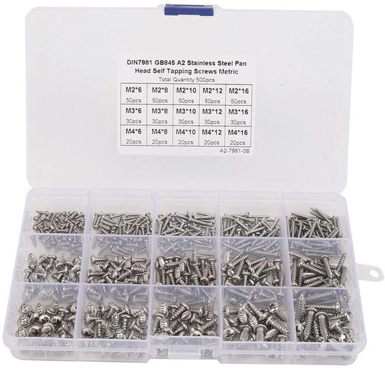 Kit di viti autoalimentanti M2 M3 M4 corrosione resistente - capociocco in acciaio inossidabile - 500 pezzi - per uso DIY e macchine