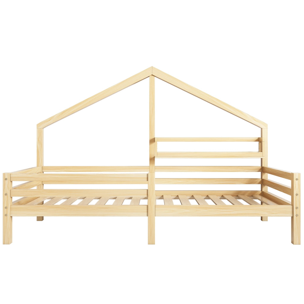 Letto per bambini 90 × 200 cm con libreria, barriera di sicurezza, senza materasso, in pino, naturale
