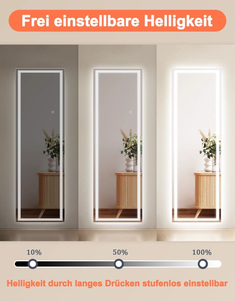 ZMH Specchio a figura intera Illuminato 150cm Specchio da Terra e Parete Full Length Standing Mirror