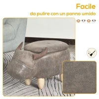 Pouf Contenitore a Forma di Bufalo, Pouf Moderno da Salotto, Sgabello Poggiapiedi, Struttura in Legno, Seduta Imbottita, 62x35x36cm, Marrone