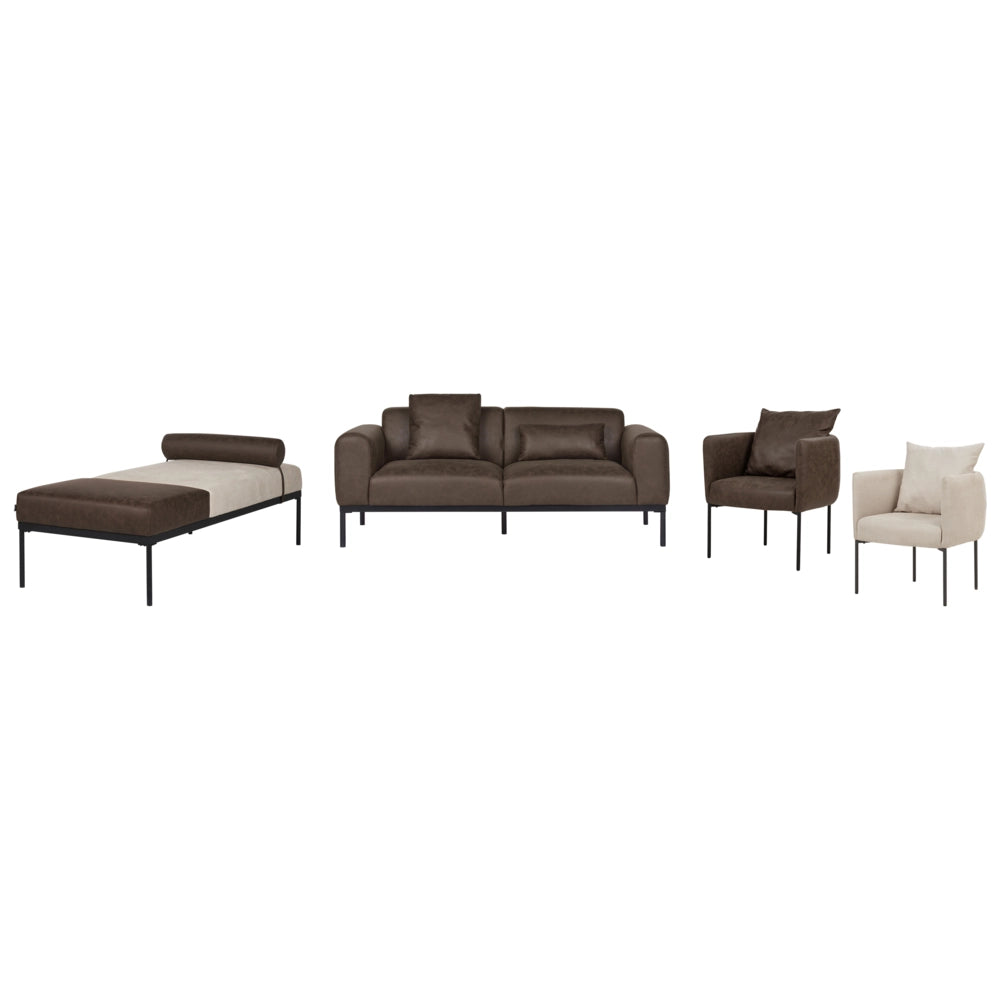 Divano a 2 posti in ecopelle marrone scuro con gambe nere Arredamento per il soggiorno Design elegante