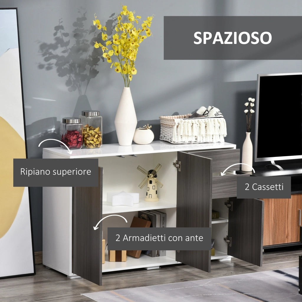 EasyComfort Mobiletto Armadietto Multiuso per Soggiorno, Cucina, Ufficio, 2 Cassetti e 2 Armadietti con Apertura a Pressione, Grigio