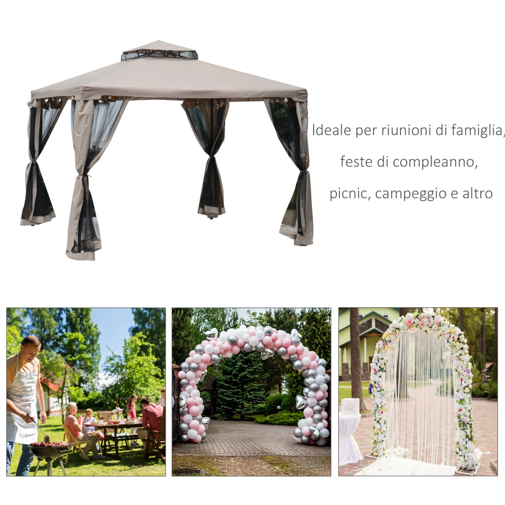 Gazebo da Giardino 3x3m con Zanzariera. Struttura in Metallo e Copertura in Poliestere. Talpa