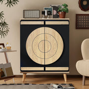 Scarpiera moderna con ante geometriche rotonde; 76 x 37 x 98;5 cm; nero in MDF